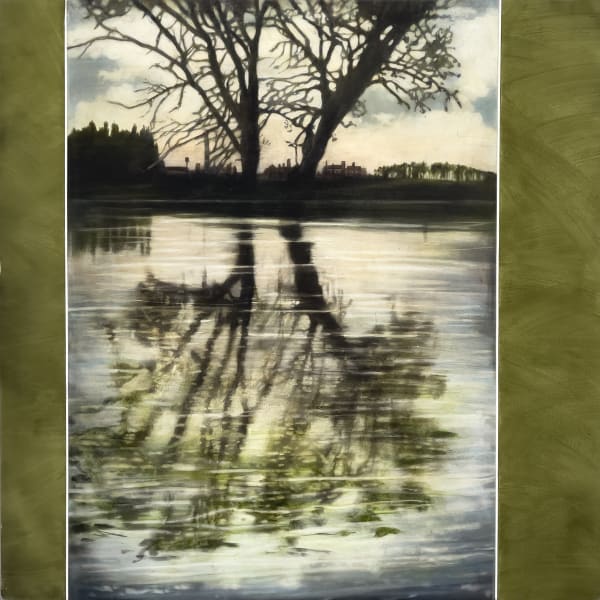 STEPHEN HUTCHINGS Reflection , 2022 oil and charcoal on panel 36 x 36 in.