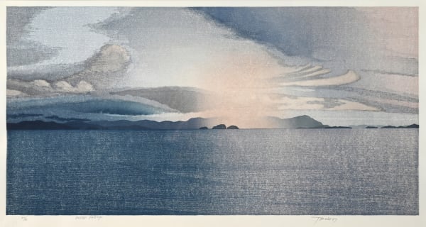 TAKAO TANABE Inside Passage, Stephen Island , 2007 original signed woodblock print 15 x 29 5/8 in. ed. 50