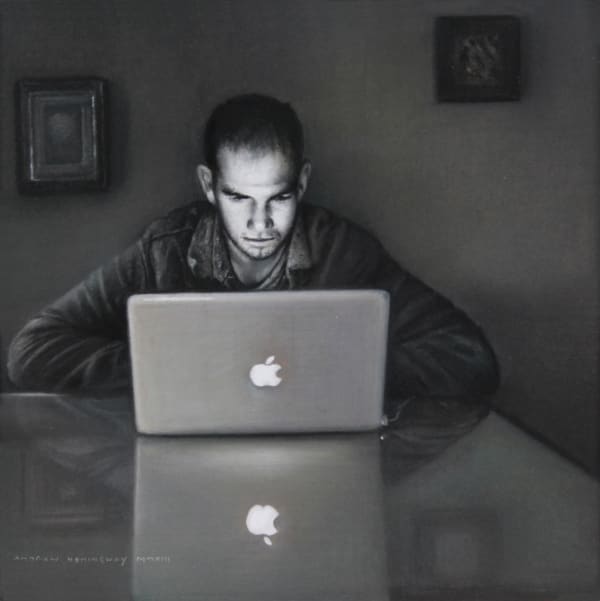 boy with an apple (study black and white) by andrew hemingway