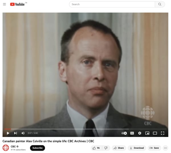 Canadian painter Alex Colville on the simple life: CBC Archives | CBC Please cut & paste: https://www.youtube.com/watch?v=CuMTfh0dXG0