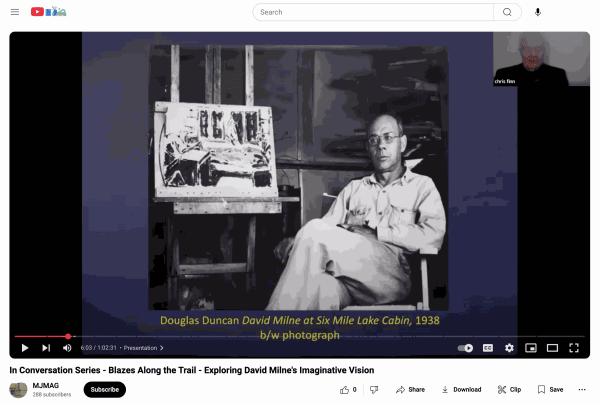 In Conversation Series - Blazes Along the Trail - Exploring David Milne's Imaginative Vision Please cut & paste: https://www.youtube.com/watch?v=DHSmnPGFQWo