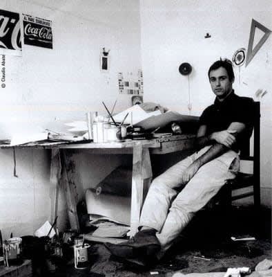 Mario Schifano in his studio. Curtesy of Mario Schifano online Archive.