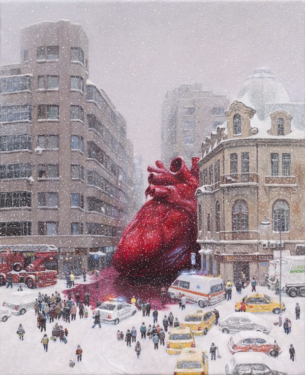 ROMAN TOLICI Accident in Amzei Square, 2014 oil on canvas 59 x 48 cm