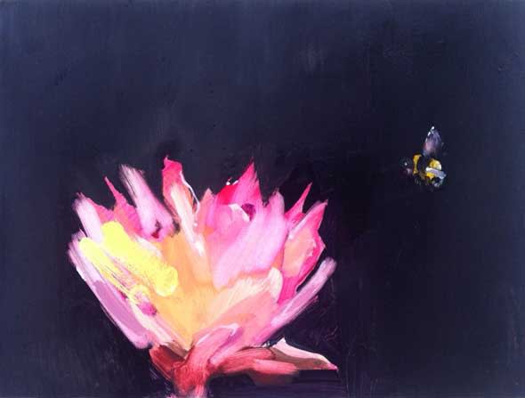 Gabhann Dunne The flower's pilgrim, oil on gesso panel, 15 x 20cm