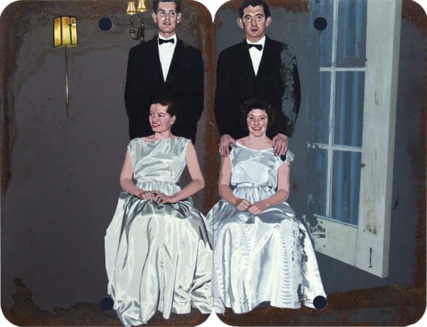 Catherine Barron Lights and door Diptych, acrylic ink on sheet metal 27.5 x 36 cm