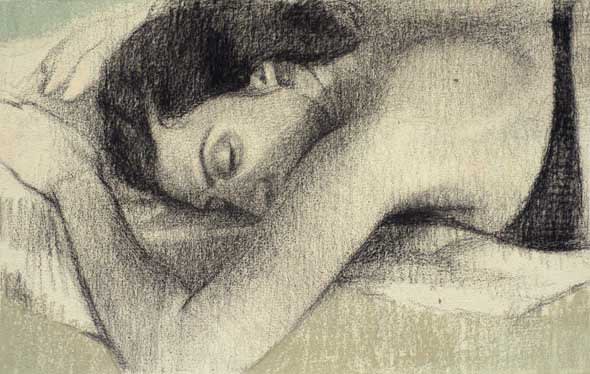 Gareth Reid Prone bather Charcoal & pastel on canvas 31 x 47 cm