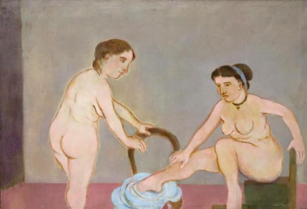 Models at the Grande Chaumière Exhibited at the Tate Gallery, London, in 1953 as part of the Contemporary Art Society’s Figures in their setting exhibition Signed and dated ‘53, signed dated and inscribed with title verso Oil on canvas 42 x 61 inches