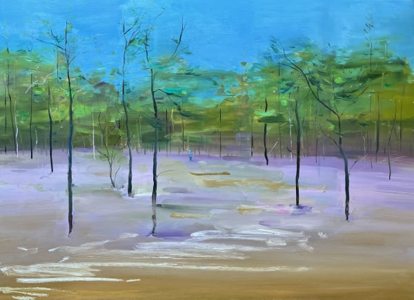 Gabhann Dunne Magenta moss Oil on gesso panel 50 x 70cm