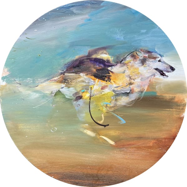 Gabhann Dunne Abbeyleix wolf Oil on gesso panel 40cm in diameter
