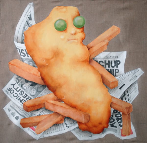 John Kindness Fish & Chip Baby Acrylic on linen 100 x 110cm