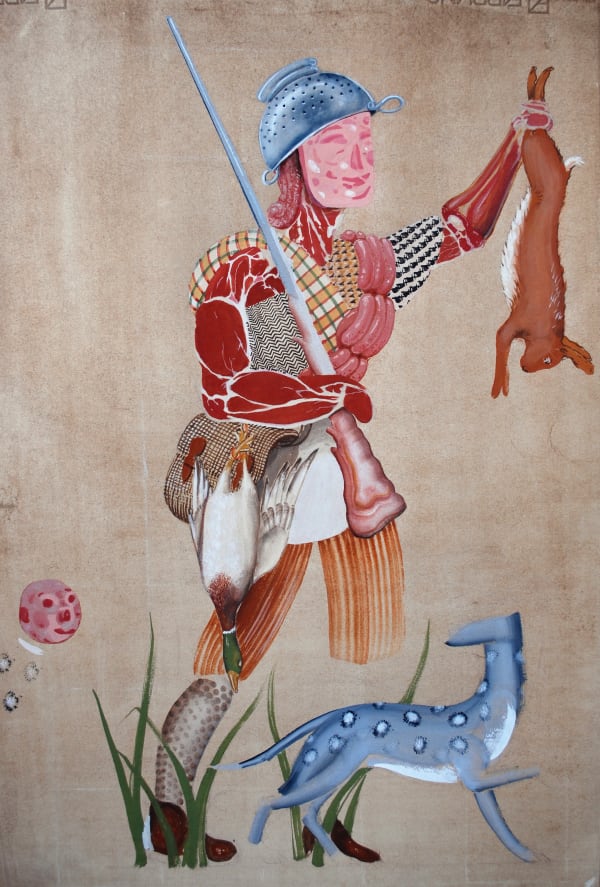 John Kindness Hunter Gouache & collage on paper 65 x 45cm