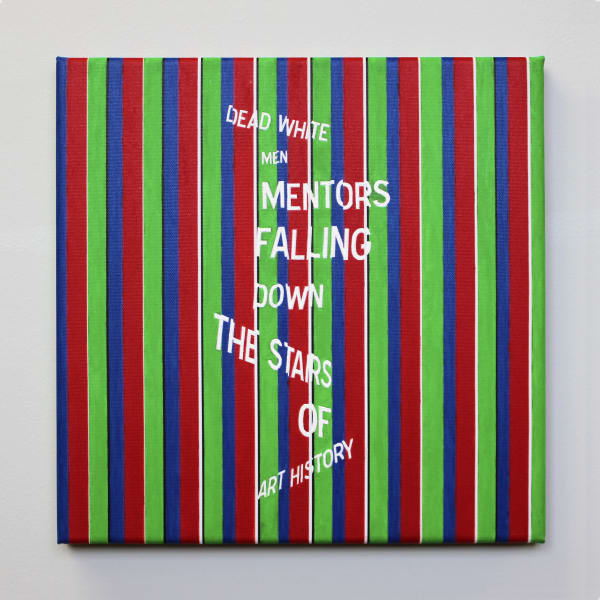 Alan Phelan Dead white men mentors falling down the stairs of art history Acrylic and ink on canvas 30.5 x 30.5 cm