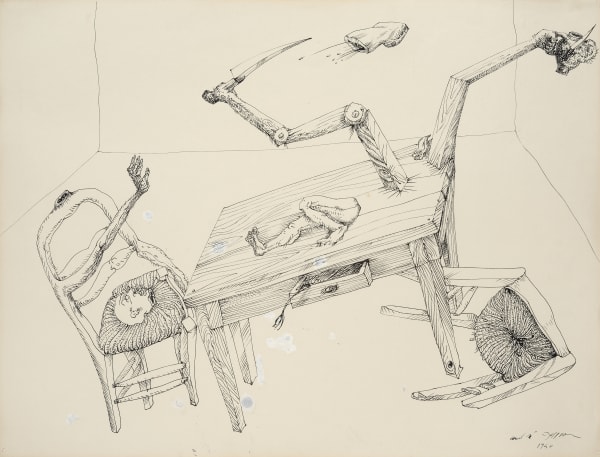 Révolte dans la cuisine, 1940 dessin à l'encre de chine sur papier 48 x 63 cm