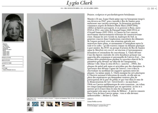 Lygia Clark sur AWARE (Archives of Women Artists, Research and Exhibitions)