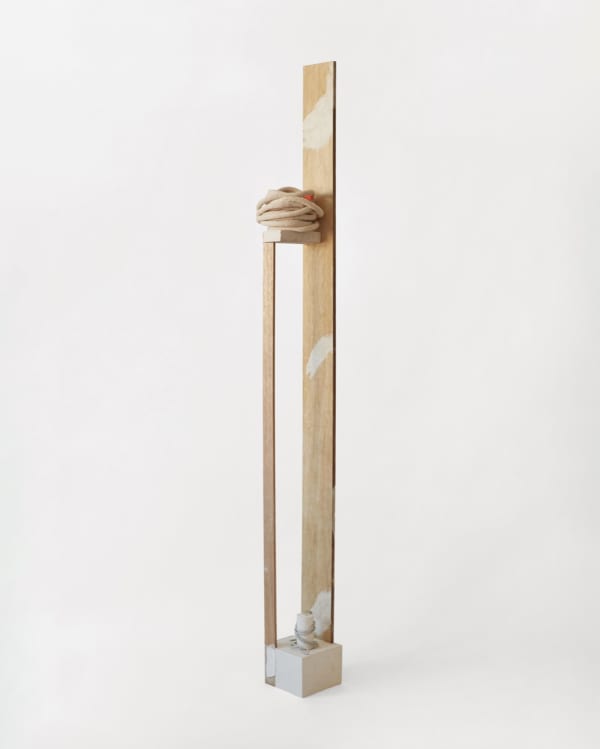 Making an Offer, 2024, acrylic, plaster, rope, timber, 32 x 34 x 179cm