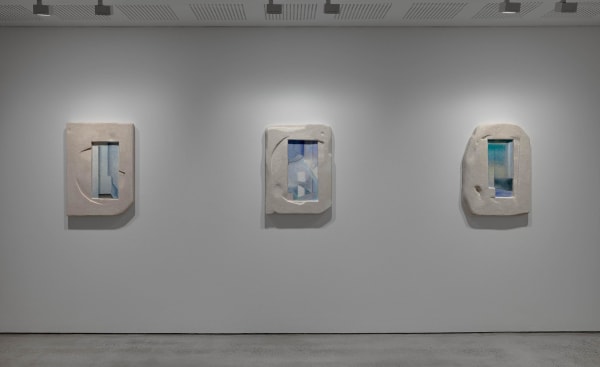 Mason Kimber, Tablet/Passage 2023, Tablet/Flare 2023, and Tablet/Afterglow 2023. Installation view, ‘Mason Kimber: A Caressing Gaze’, UNSW Galleries, 2025. Photograph: Jacquie Manning