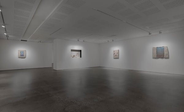 Mason Kimber, Perimeters of Light 2025, Strata (Dwelling) 2021, Strata (Keystone) 2021, and Club Bay View 2025. Installation view, ‘Mason Kimber: A Caressing Gaze’, UNSW Galleries, 2025. Photograph: Jacquie Manning