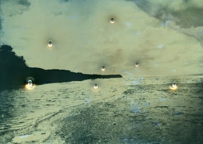 James Tylor Whalers, Sealers and Landstealers (The Mouth of the Surry River), 2014 Becquerel Daguerreotypes with 410 and 12 gauge shotgun holes 11 x 14 cm