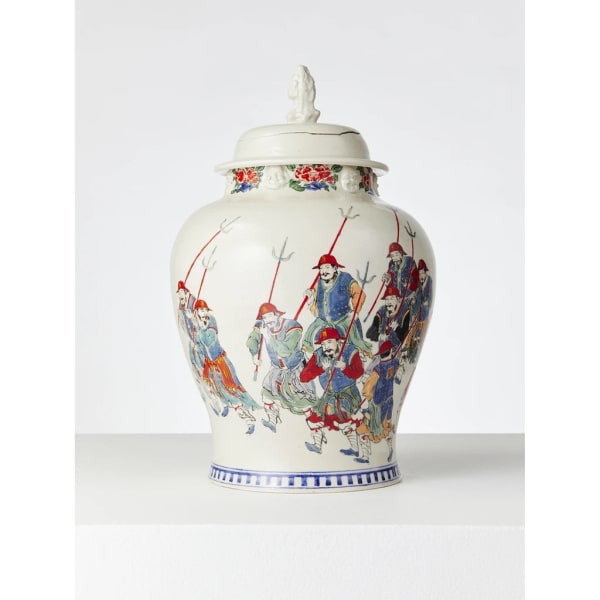 Casey Chen Axes And Brollies And Three Pronged Spears, 2020 glazed stoneware, enamels & lustre 42 x 28 x 28 cm