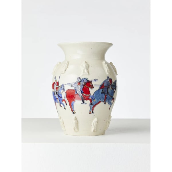 Casey Chen Scene From The Bayeux Tapestry, 2020 glazed stoneware & underglaze 21 x 15 x 15 cm