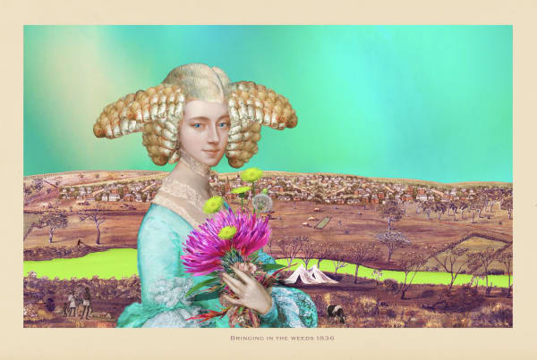 Joan Ross Bringing in the weeds, 2024 hand-painted digital print on rag paper 60.5 x 90 cm / 70 x 99.5 x 4 cm (framed) edition of 8 + 2