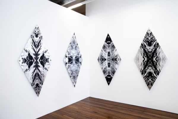 Aidan Hartshorn Yiramir Mayiny (River People), 2024 printed vinyl on aluminium 200 x 100 cm (each)