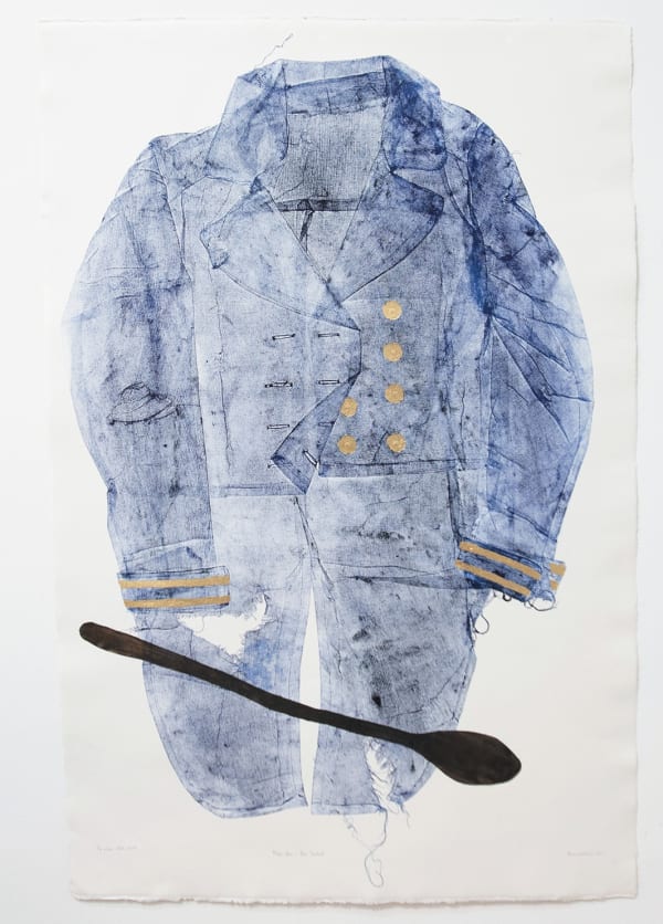 Kyra Mancktelow, Blak Skin – Blue Jacket, 2021, ink and gold leaf on paper