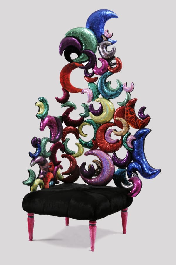 Carla Tolomeo 026 Ct Moons Dream 2012 Struttura In Legno Design Tolomeo Schienale Scultura In Velluto Di Seta Paillettes Passamaneria Cm H 203X102X84 Seduta Cm H 40X64X67