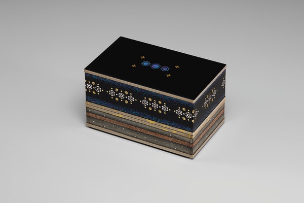 Ebata Hiroyuki, Box with Design in Kirigane and Mother-of-Pearl, “Tortoiseshell Patterns, Flowers, and Stripes”, 2022