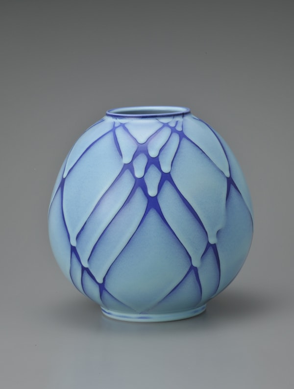 Shomura Ken , Round Flower Vessel with Blue Tint, 2007