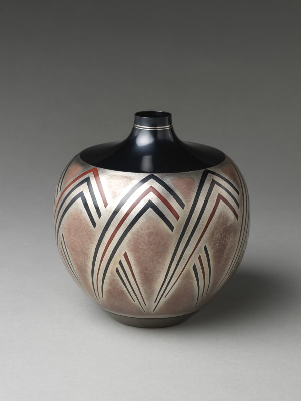 Katsura Morihito (Japanese, born 1944). Flower Vase, 1987. Shōwa period (1926–89). Silver and copper with inlays of silver, copper and gold alloy (shakudō). H. 7 (17.8 cm); Diam. 7 in. (17.8 cm). The Metropolitan Museum of Art, Gift of Hayashi Kaoru, in celebration of the Museum’s 150th Anniversary, 2020 (2020.76.7). Image © Katsura Morihito