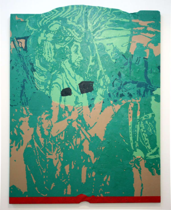 Firoz Mahmud Majestic cut (green) 2008 oil, stencil, shaped canvas 167x130cm