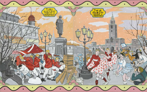 Konstantin Zvezdochetov Tipi di Mosca: tifozi ó paparazzi (diptych), 2003 oil on canvas 200 x 320 cm (main), 200 x 160 cm (each)