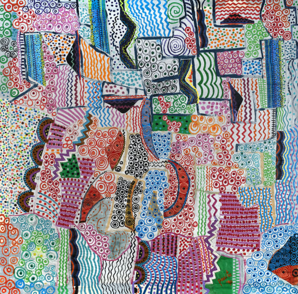 Titicaca, 1990 Acrylic, buttons, mirrors on stitched and padded canvas 72 x 72 in 182 x 182 cm