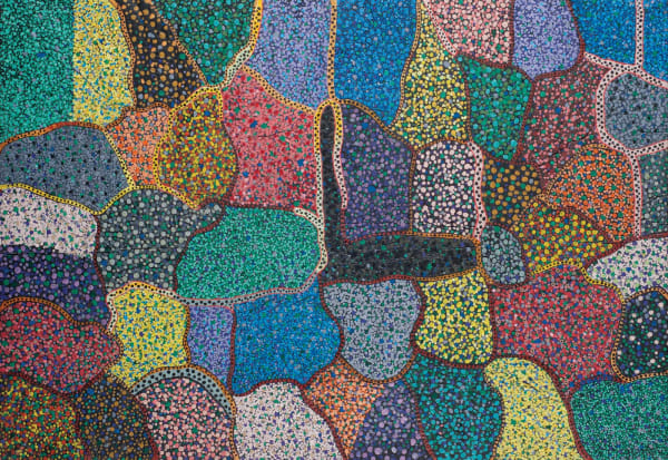 Bilog-Bilog, 1985 Acrylic, buttons and mirrors on stitched and padded canvas 71 x 102 in 180 x 260 cm