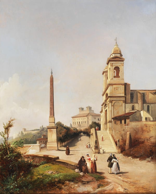 View of the Church of Trinità dei Monti in Rome with the Villa Medici