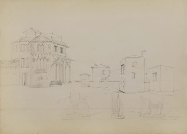 Ippolito CAFFI, Study of venetian houses and boats, 1841