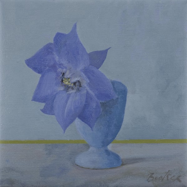 delphinium in egg cup, 2023 oil on canvas 6 1/2 x 6 1/2 inches £1,950