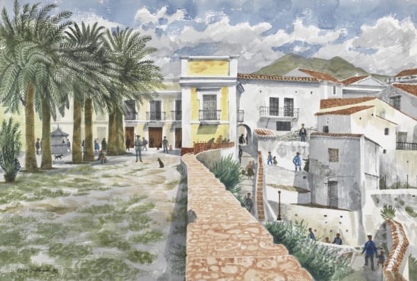 David Gentleman On the balcony of Europe, Nerja, Andalucia, 1959 Watercolour on paper 14 1/2 X 21 1/2 inches (36.8 x 54.6 cm) £7,500