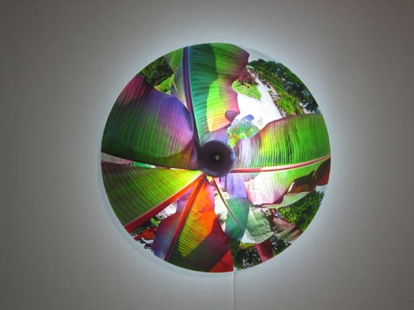 Luc Courchesne, 030815-3 (Montréal), 2003-2006, duratran monté sur plexi, laminé lexan, dispositif rotatif, ampoule fluorescente et tranformateur, 60.5 cm diam., édition de 5