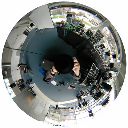 Luc Courchesne, 00/12/15-3 (Belfort), still photograph from the Panoscopic Journal, 2000-2002, archival digital print and rotational device mounted under glass, 25 cm diam. edition of 6