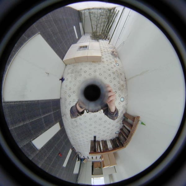 Luc Courchesne, 01/02/19-1 (Ogaki City), still photograph from the Panoscopic Journal, 2000-2002, archival digital print and rotational device mounted under glass, 25 cm diam. edition of 6