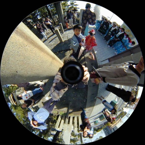 Luc Courchesne, 00/11/19-3 (Ogaki City), still photograph from the Panoscopic Journal, 2000-2002, archival digital print and rotational device mounted under glass, 25 cm diam. edition of 6