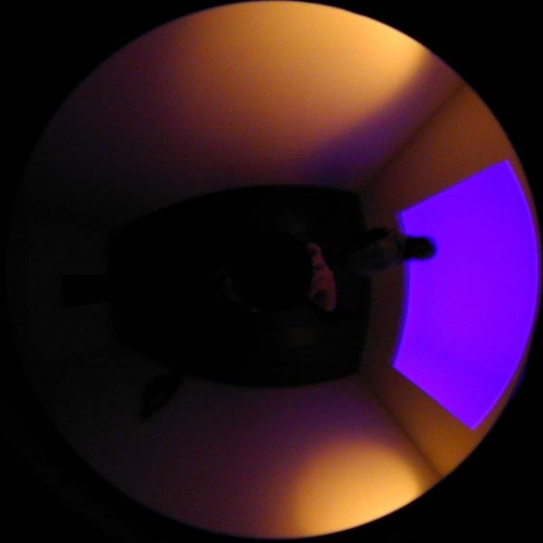 Luc Courchesne, 01/01/20-6 (Pittsburg), still photograph from the Panoscopic Journal, 2000-2002, archival digital print and rotational device mounted under glass, 25 cm diam. edition of 6