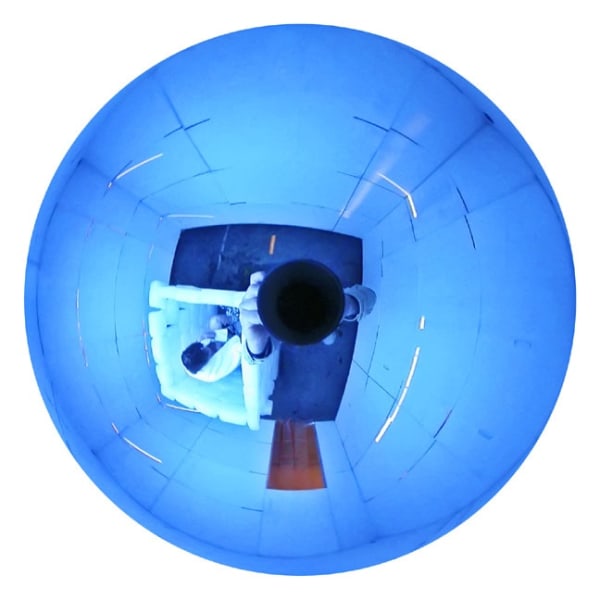 Luc Courchesne, 05/05/24-1 (Montréal), still photograph from the Panoscopic Journal, 2000-2002, archival digital print and rotational device mounted under glass, 25 cm diam. edition of 6