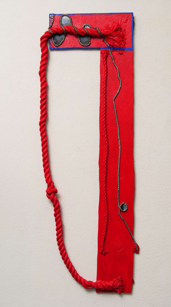 Katy Cowan and rope and wood and stream, 2019