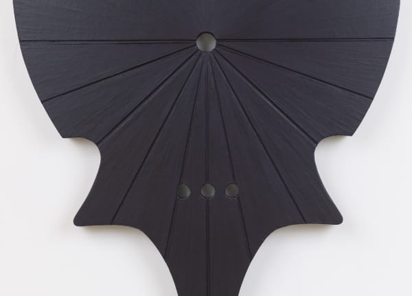 Michael Rey, Vuartte (detail) (2019). Oil and encaustic on chipboard, shaped aluminum panel, 48 3/8 x 28 inches.