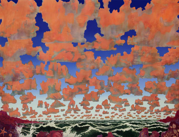 Orange clouds over seascape