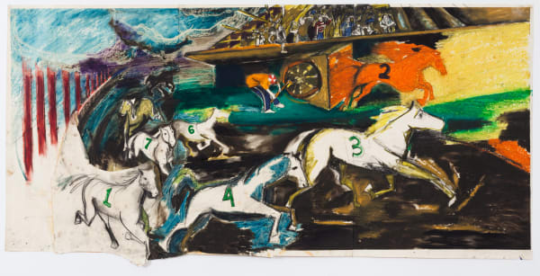 Horses running on a track