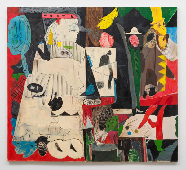 Scott Anderson, Oligarchs at an Olive Garden (2016). Oil and oil crayon on canvas, 60 x 66 inches. Courtesy of...